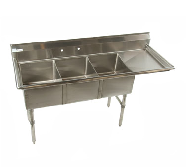 All Stainless 3 compartment 15x15 Small Sink w 15"Drain Board RT