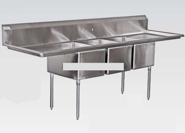 Heavy Duty 3 Bowl Stainless 20x28 Sink w (2) 30" DB's