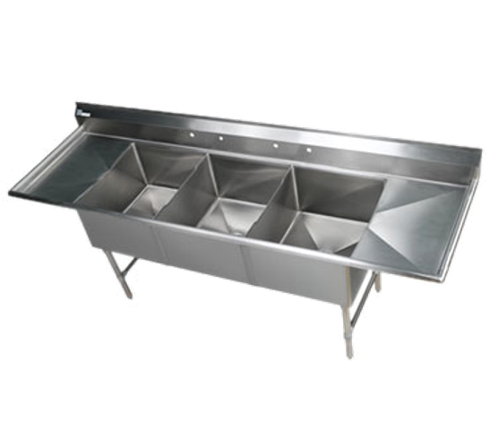 Elite All Stainless 3 Bowl 22x26 Sink With (2) 24" Drain Boards