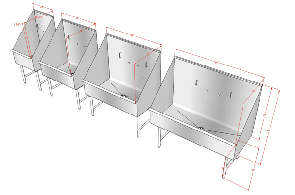 All Stainless Dog Grooming Veterinary Sink w Leash Hooks 30x60