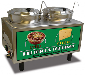 Winco 51072A Benchmark Chili and Cheese Warmer 2 Wells Adjustable Thermostat 1200 Watts ETL Sanitation