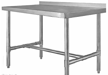 All Stainless Open Base H Frame Work Table w Back Splash 30x84