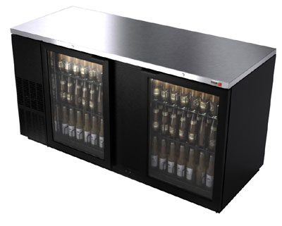 69" Fagor Black w/glass door Back Bar Cooler- 1014 Cans, FBB-69G