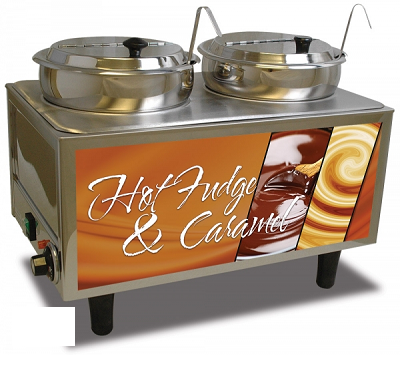 Winco 51072H Benchmark Hot Fudge Caramel Warmer 2 Wells Stainless Steel Adjustable Thermostat 1200 Watts