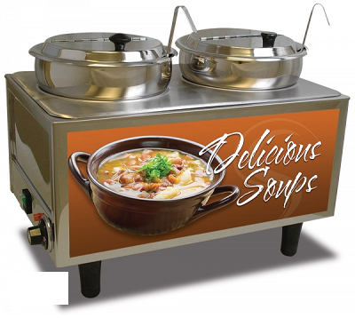 Winco 51072S Benchmark Soup Station Warmer 2 Wells Stainless Steel Adjustable Thermostat 1200 Watts