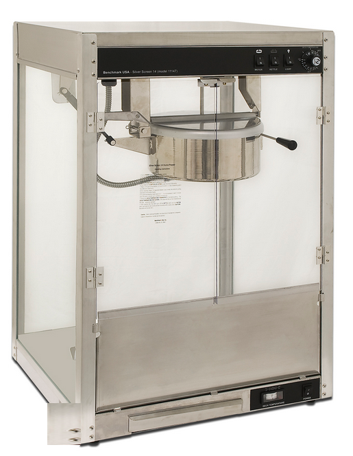 Winco 11147 Benchmark Silver Screen Popcorn Machine Electric Countertop 14oz Kettle 297qt Hour Thermostat Control