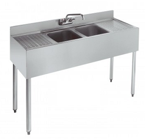 2 Compartment Slim-Line SS Bar Sink, 2 Drain-Boards UB4-18-248TS