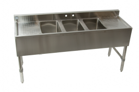 3 Compartment Slim-Line SS Bar Sink, 2 Drain-Boards UB4-18-360TS