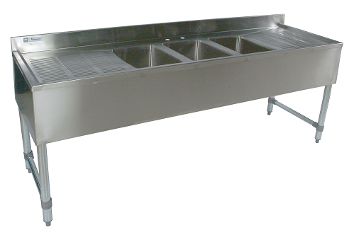 3 Compartment Slim-Line SS Bar Sink, 2 Drain-Boards UB4-18-372TS