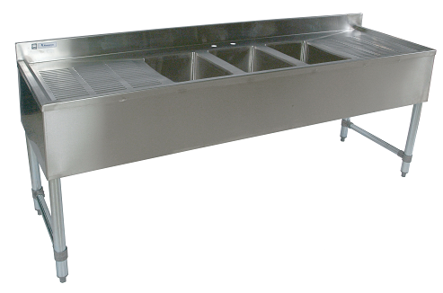 3 Compartment Slim-Line SS Bar Sink, 2 Drain-Boards UB4-18-384TS