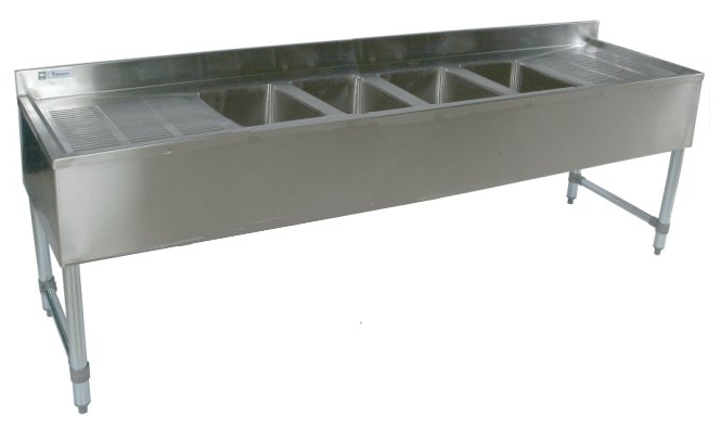 4 Compartment Slim-Line SS Bar Sink, 2 Drain-Boards UB4-18-496TS