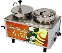 Winco 51073H Benchmark Hot Fudge Caramel Warmer 2 Wells Stainless Steel Pump Adjustable Thermostat 1200 Watts