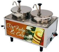 Winco 51074H Benchmark Hot Fudge Caramel Warmer 2 Wells Stainless Steel Pumps Adjustable Thermostat 1200 Watts