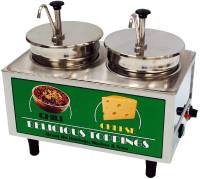 Winco 51074A Benchmark Chili and Cheese Warmer 2 Wells with Stainless Steel Pumps and Adjustable Thermostat