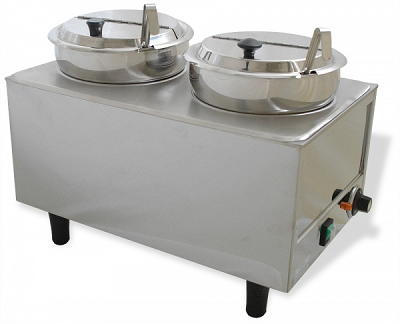 Winco 51072P Benchmark Dual Well Warmer 2 Well 7 Qt Stainless Steel Adjustable Thermostat 1200 Watts