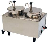 Winco 51074P Benchmark Dual Well Warmer 2 Stainless Steel Pumps Adjustable Thermostat 1200 Watts ETL Sanitation