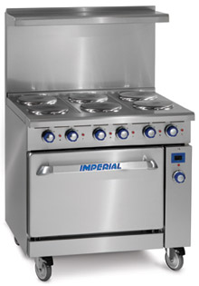 Commercial 6 burner 6 round plates, 1 standard oven 36" HD Electric Range Imperial Range IR-6-E