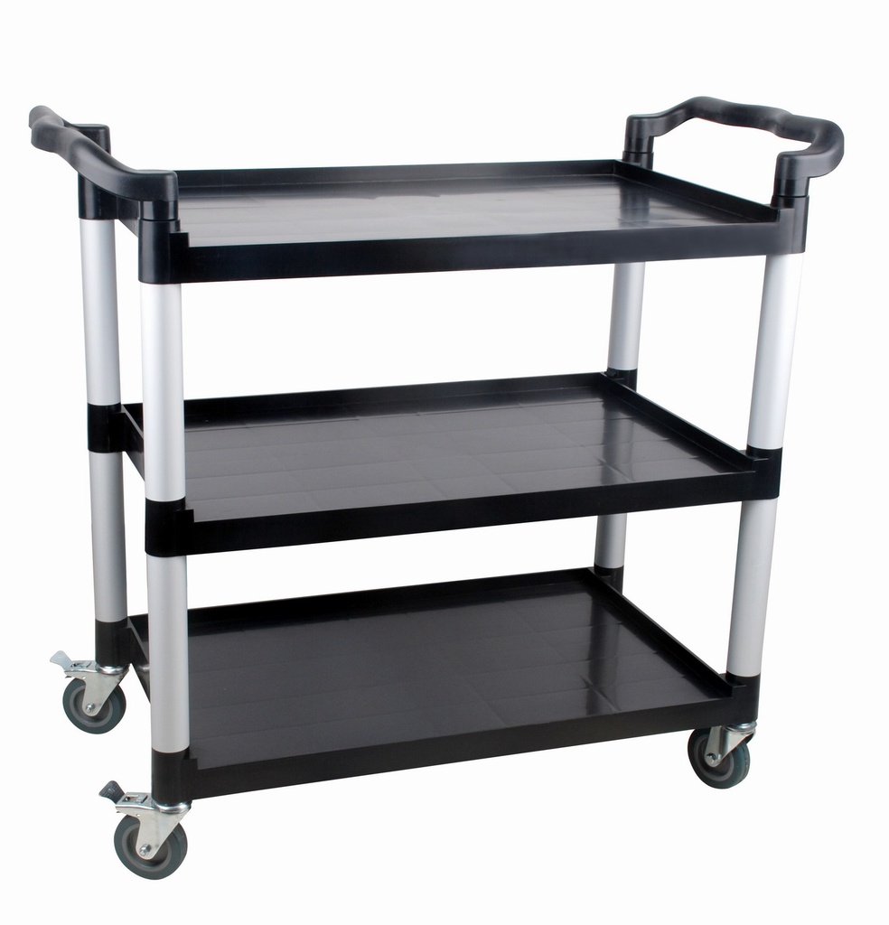 Plastic Shelved 3-Tier Trolley Economy Cart w Casters by KTI