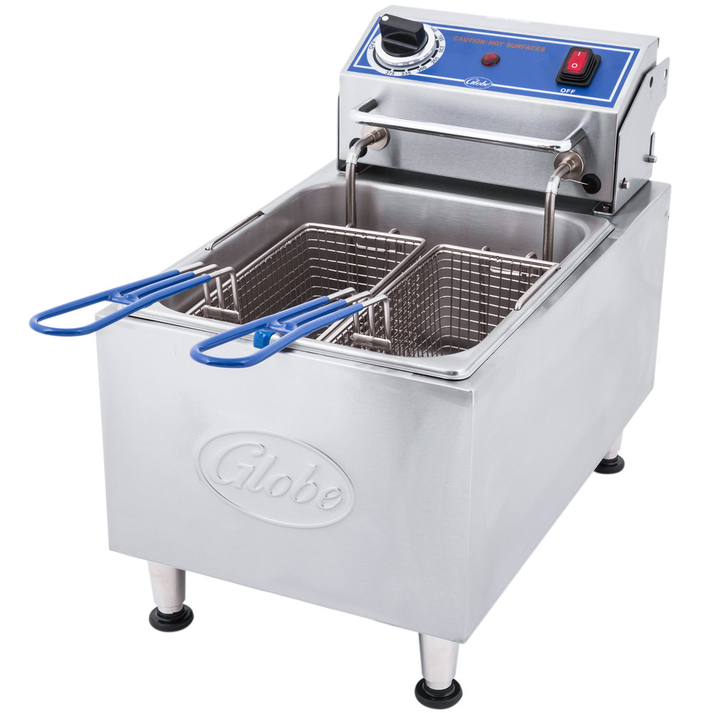 10 lb. Electric Countertop Fryer w 2 Baskets Globe PF10E