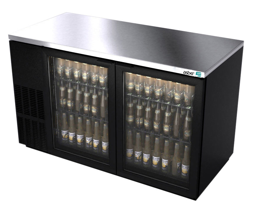 59" Asber USA Black-Finish Glass Door Back Bar cooler - 852 Cans ABBC-58G