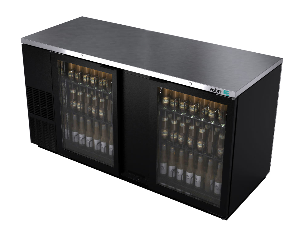 69" Asber USA Black-Finish Glass Door Back Bar cooler - 1014 Cans ABBC-68G