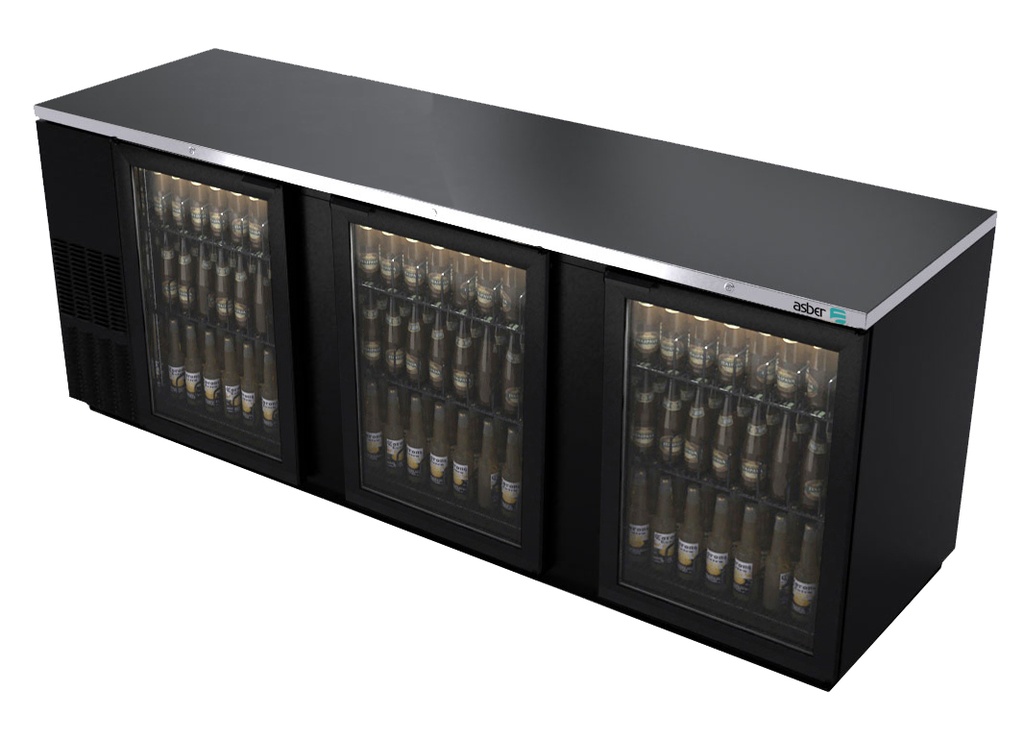 95" Asber USA Black-Finish Glass Door Back Bar cooler - 1302 Cans ABBC-94G