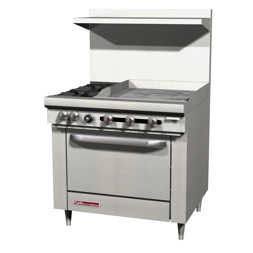 Southbend S36D-2GL S-Series Restaurant Range Gas 36" 28000 BTU Burners 24" Griddle Manual Controls Standard Oven