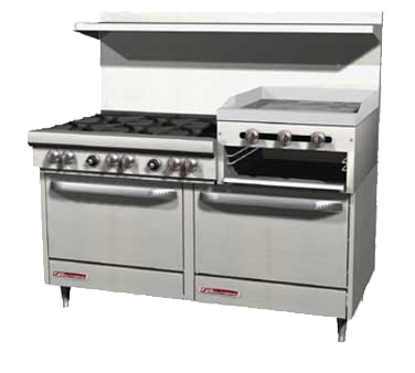 Southbend S60DD-2RR S-Series Restaurant Range Gas 60" 6 Open Burners 24" Raised Griddle Broiler 2 Standard Ovens