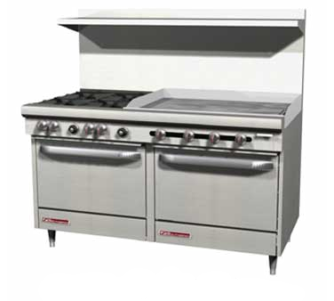 Southbend S60DD-3GL S-Series Restaurant Range Gas 60" 4 28000 BTU Burners 36" Griddle 2 Ovens Stainless Steel