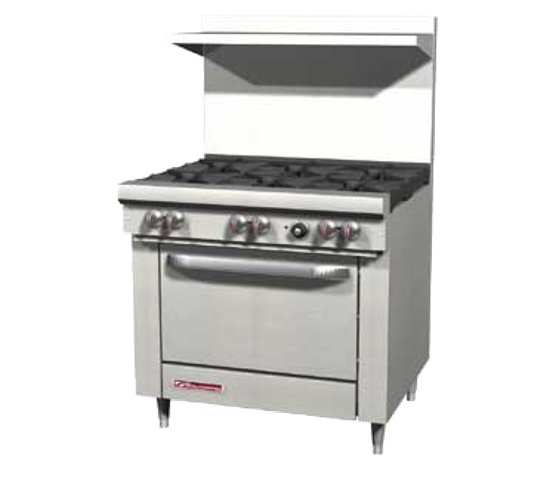 Southbend S36D S-Series Restaurant Range Gas 36 Inch 6 Burners Standard Oven Stainless Steel 203000 BTU