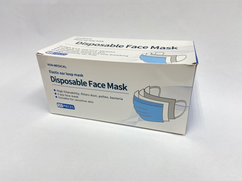 Disposable 3 Layer Face Mask 50 pack