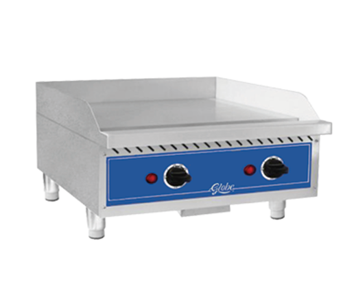 Globe Food Equipment Co. GEG24 Griddle Electric Countertop 24 Inch Stainless Steel Plate Cool to Touch Edge Thermostatic Controller
