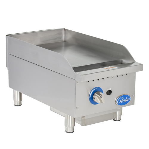Globe Food Equipment Co. GG15G Griddle Gas Countertop 15 Inch Wide Highly Polished Griddle Plate Stainless Steel Frame