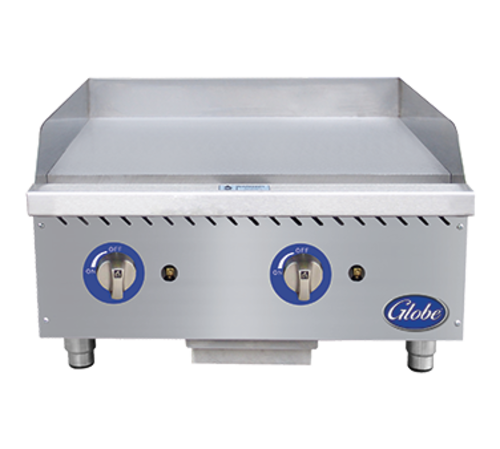 Globe Food Equipment Co. GG24G Griddle Gas Countertop 24 Inch Wide Highly Polished Griddle Plate Stainless Steel Frame