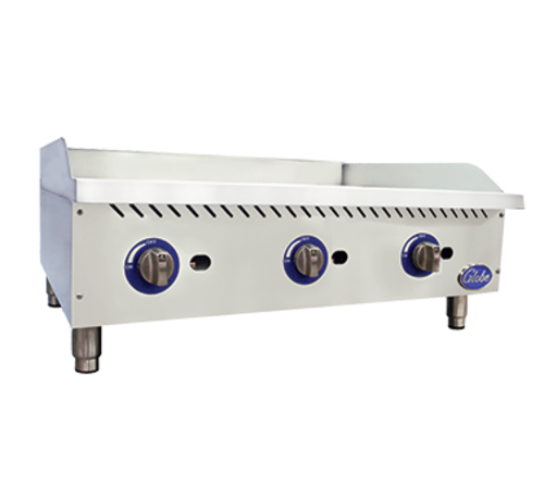 Globe Food Equipment Co. GG36G Griddle Gas Countertop 36 Inch Wide Highly Polished Griddle Plate Stainless Steel Frame