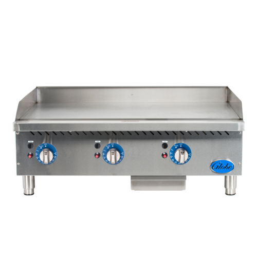 Globe Food Equipment Co. GG36TG Griddle Gas Countertop 36 Inch Wide Highly Polished Griddle Plate Stainless Steel Frame