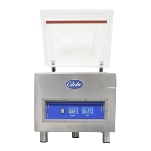 Globe Food Equipment Co. GVP20 Vacuum Packaging Machine 16-1/2 seal bar digital display 20m³h pump 2 fill plates non-slip feet 120v/60/1-ph NEMA 5-15P cETLus NSF