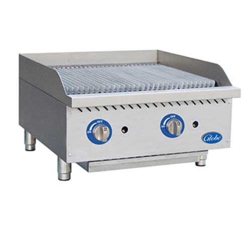 Globe Food Equipment Co. GCB24G-RK Gas Charbroiler Countertop 24 Inch Heavy Duty Reversible Grates 80000 BTU