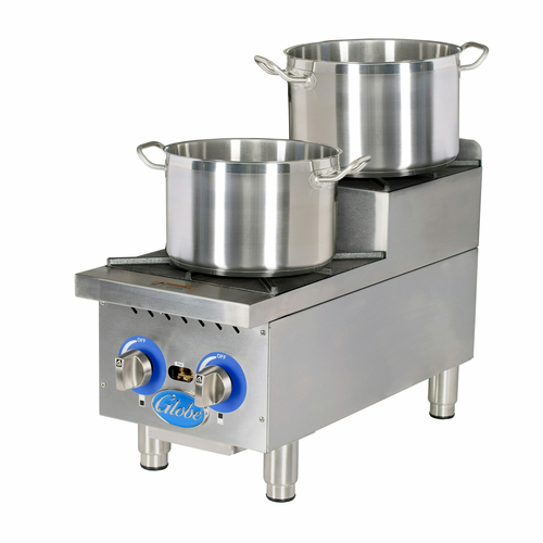Globe Food Equipment Co. GHPSU212G Hotplate Gas Countertop 12 Inch Wide 60000 BTU Open Burners Stainless Steel Construction