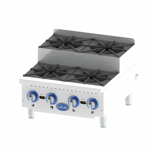Globe Food Equipment Co. GHPSU424G Hotplate Gas Countertop 24W with 2 Open Burners and 120000 BTU Stainless Steel Construction