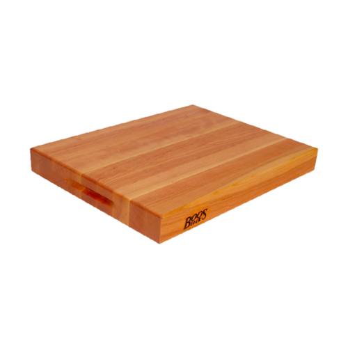 John Boos R-Board Series, 18" x 12" Cherry Cutting Board, 1.5" Thick Butcher Block - Wooden Reversible Kitchen Prep Chopping Slab w/Recessed Finger Grips & Edge Grain Construction