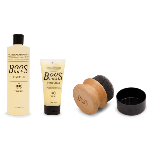 John Boos 3-Piece Boos Block Charcuterie Board and Wood Cutting Board Care and Maintenance Set, 16-Ounce Mystery Oil, 5-Ounce Board Cream & Applicator
