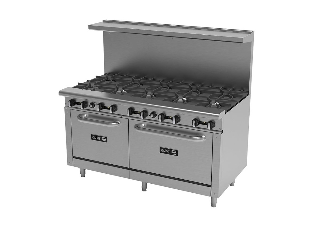 Commercial 10 Burner 60" HD Gas Range with Standard Ovens Asber USA AER-2-B10-60