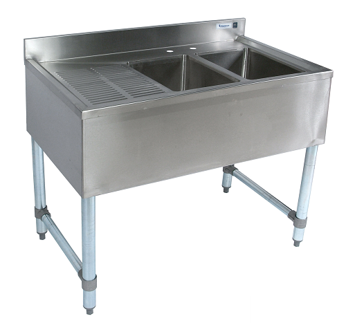 2 Compartment Slim-Line SS Bar Sink, Left Drain-Board UB4-18-236LS