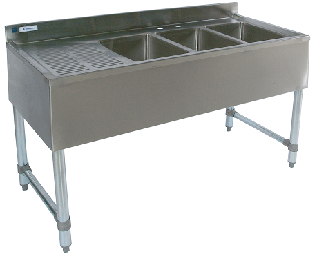 3 Compartment Slim-Line SS Bar Sink, Left Drain-Board UB4-18-348LS