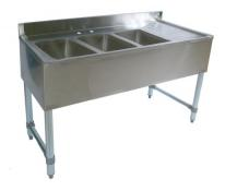 3 Compartment Slim-Line SS Bar Sink,Right Drain-Board UB4-18-348RS