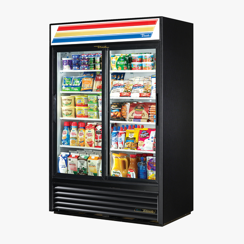 True GDM-45-HC-LD Refrigerated Merchandiser Two Section with Glass Doors