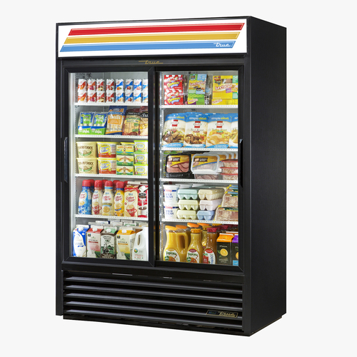 True GDM-47-HC-LD Refrigerated Merchandiser Two Section with Sliding Doors