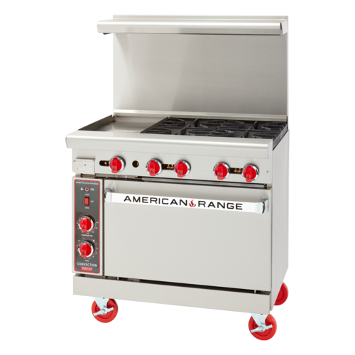 American Range ARGF-12G-4B-SB 36 Inch Gas Range with Griddle and Open Burners