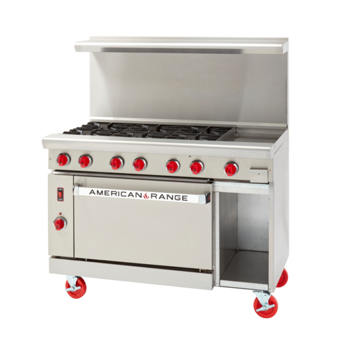 American Range ARGF-12G-6B-126L-SBR Green Flame Gas Range 48 Inch 12 Inch Griddle